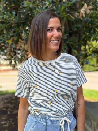 Sandy Embroidered Yarn Dye T-Shirt