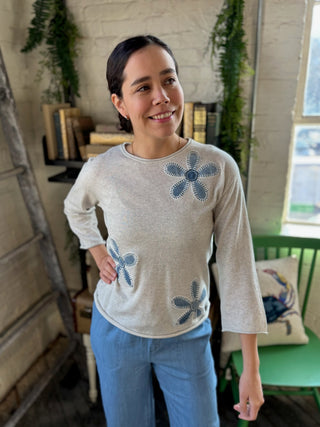 Fiona 3/4 Sleeve Flower Patch Sweater