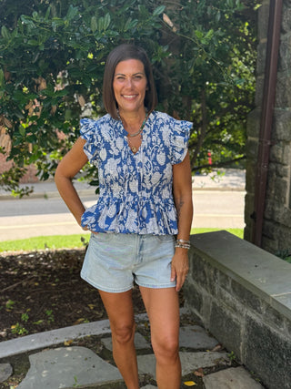 Samaria Ruffled Smocked Floral Top