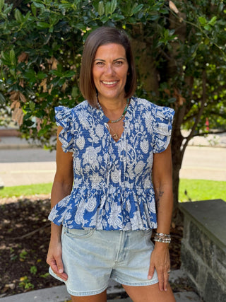 Samaria Ruffled Smocked Floral Top