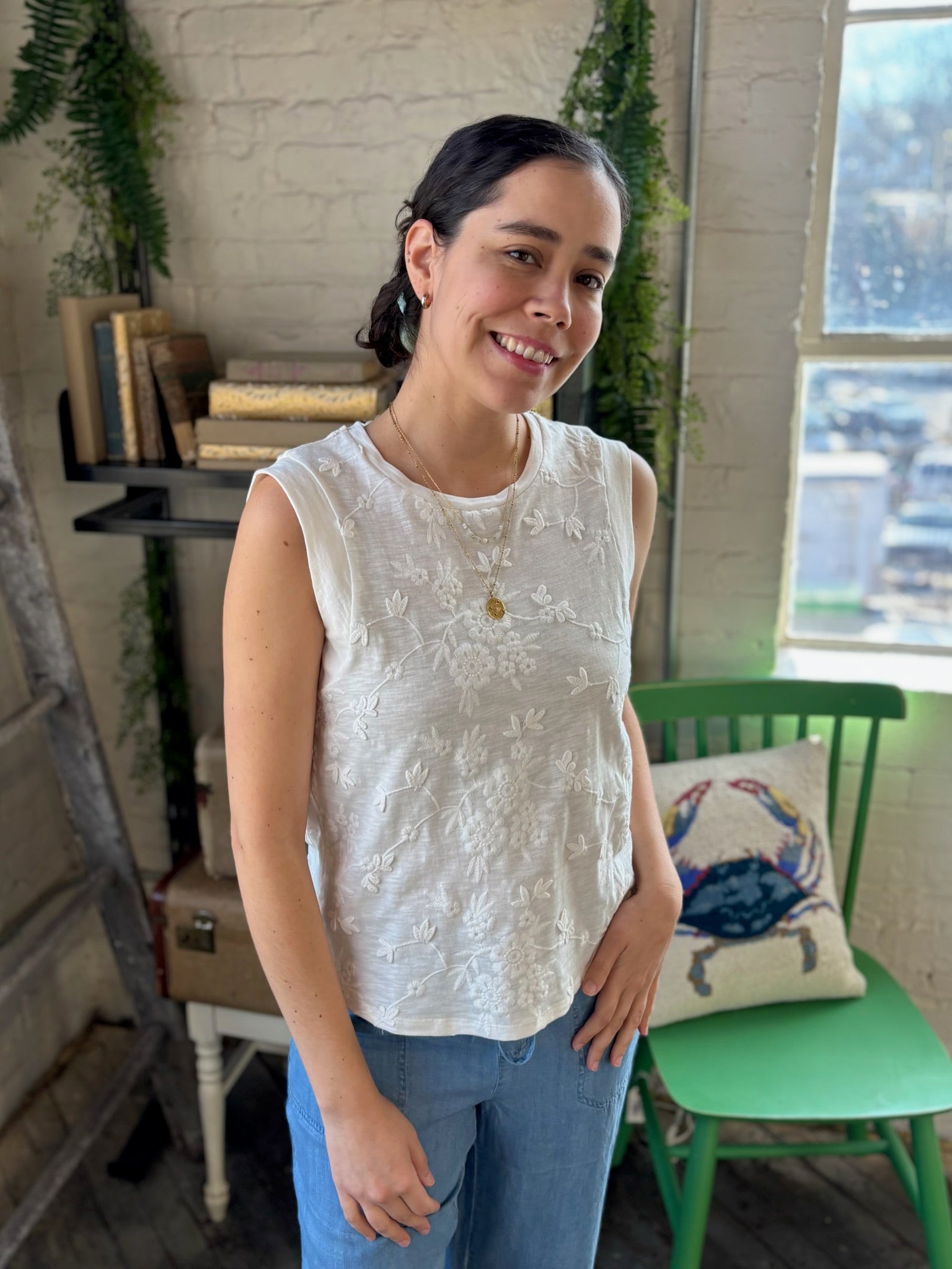 Eileen Embroidered Crew Neck Top