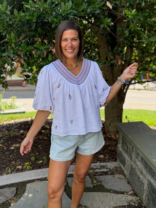 Bobbi Embroidered Sail Boat Top