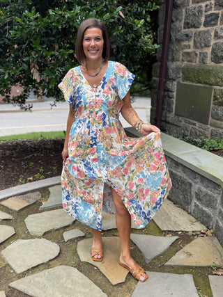Frances Flutter Sleeve Floral Dress