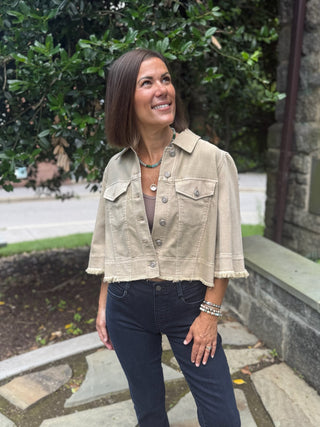[Liverpool] Fiona 3/4 Sleeve Frayed Flounce Jacket