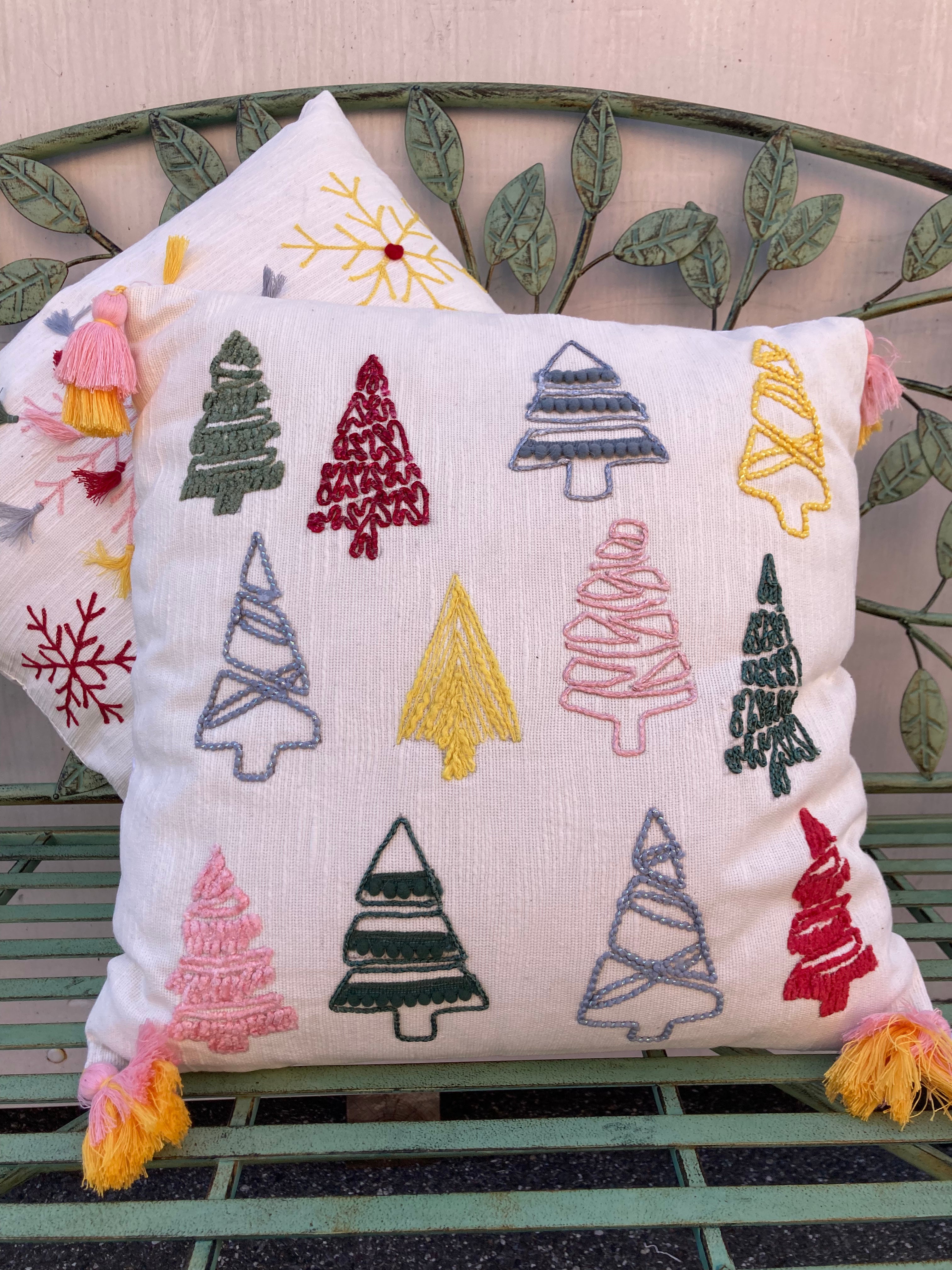 Colorful Trees Embroidered Pillow