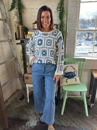Santana Scalloped Edge Wide Leg Denim Pants