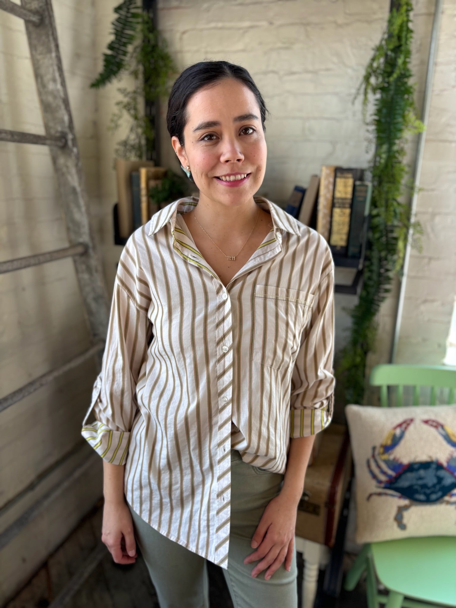 [TRIBAL] Kara Roll-Up Sleeve Button Front Shirt