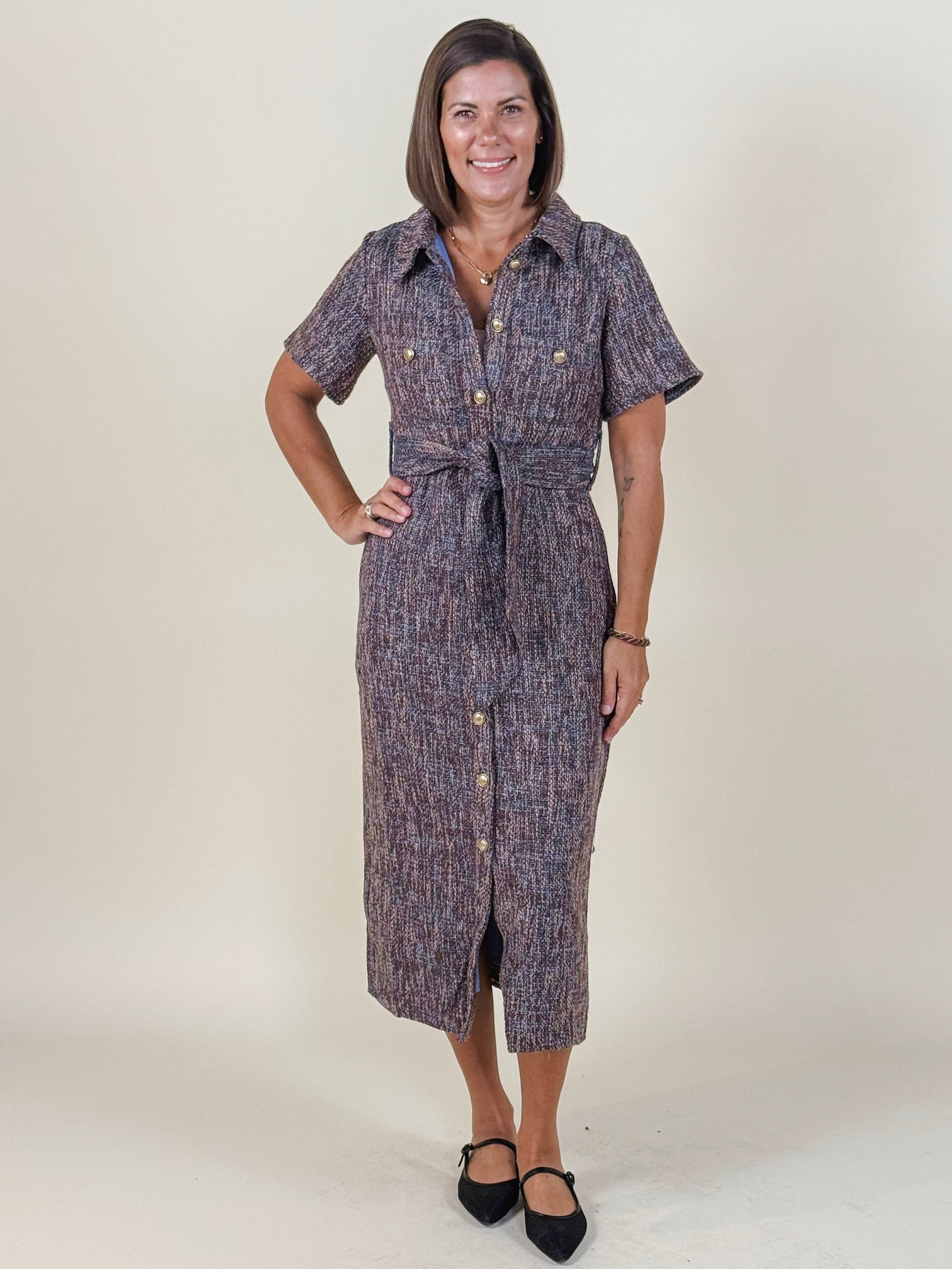 Serah Tweed Button Up Midi Dress