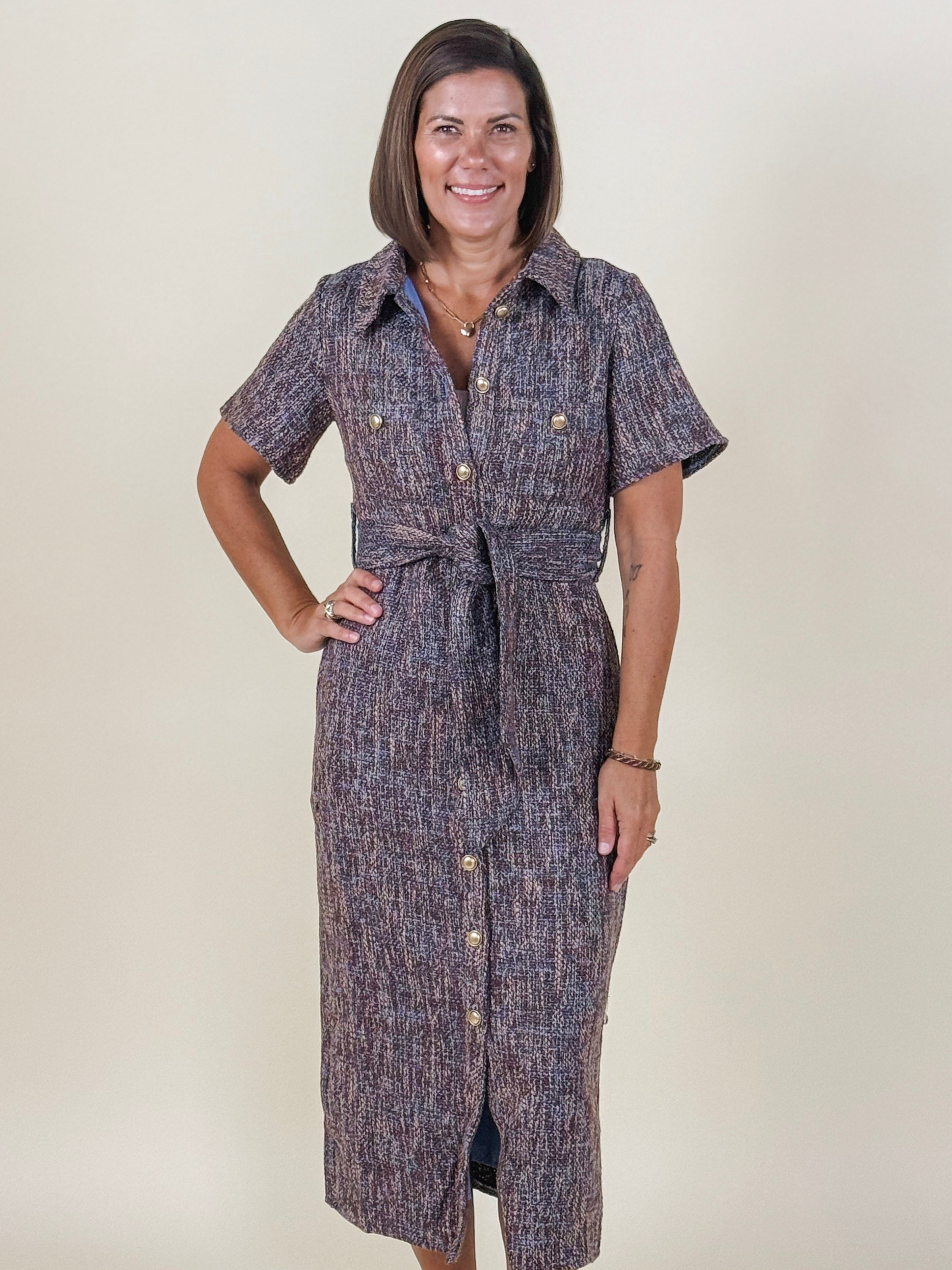 Serah Tweed Button Up Midi Dress