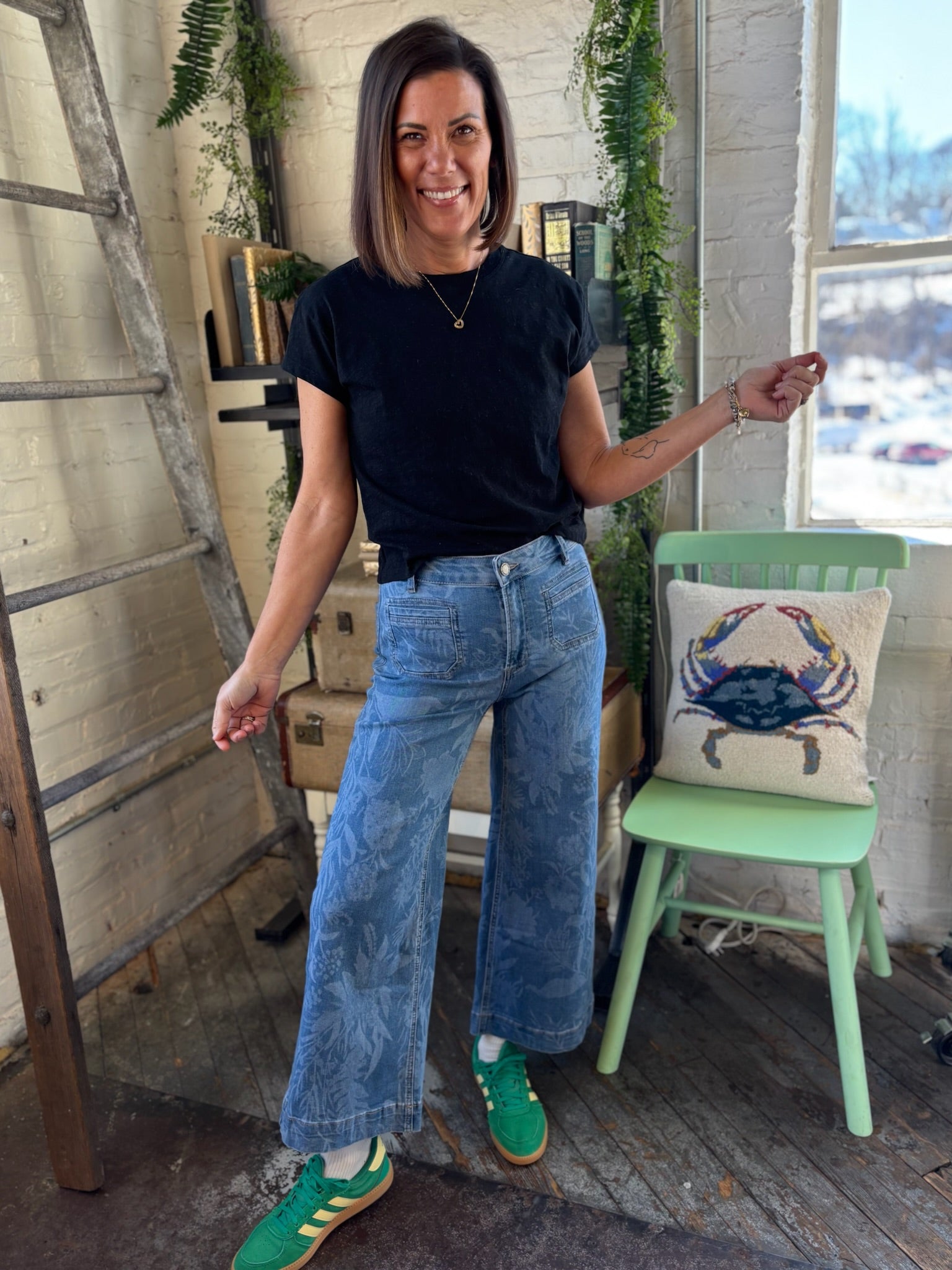 Cara Cropped Flare Patch Pocket Denim Pants