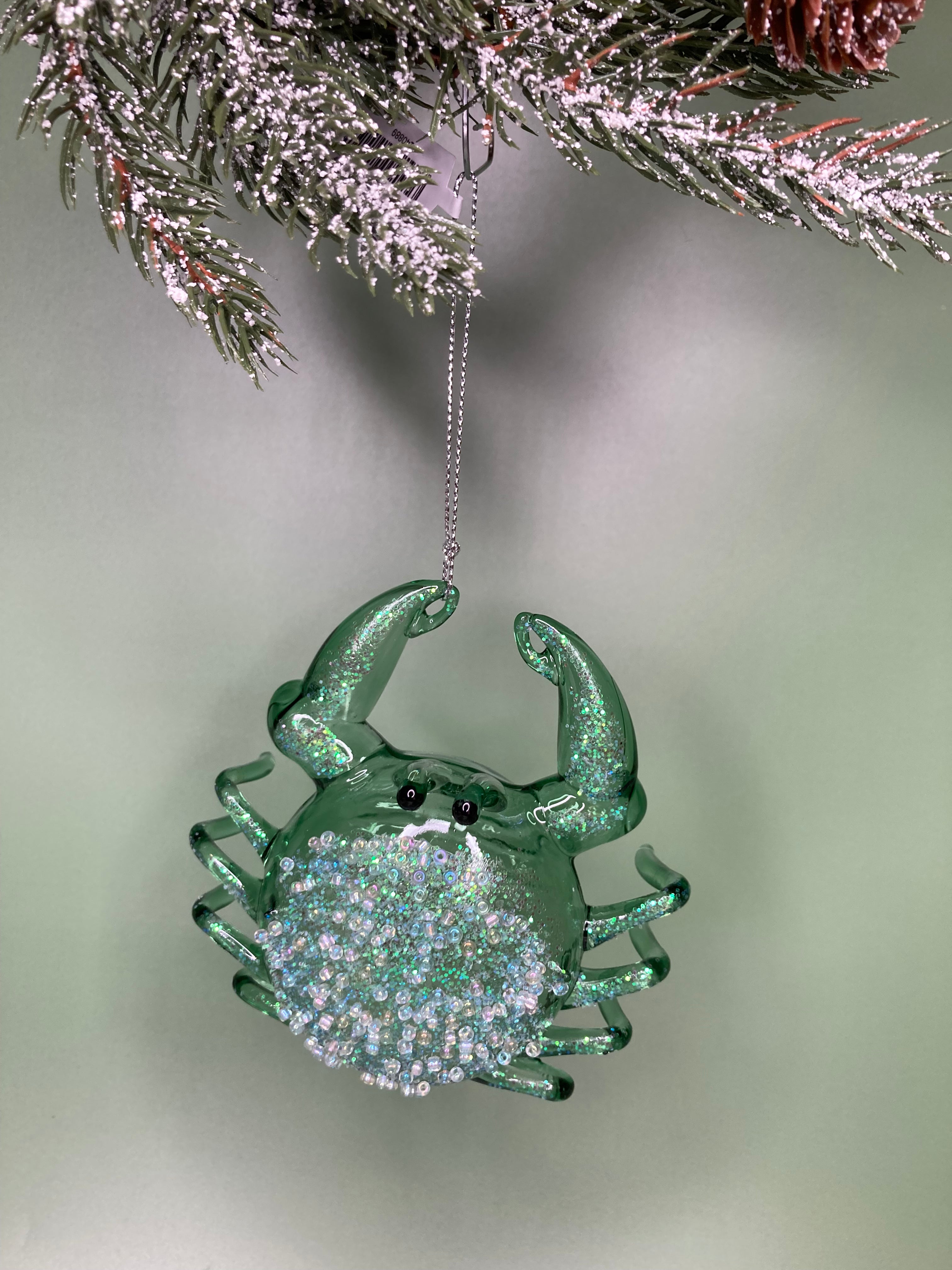 Seafoam Glitter Crab Ornament