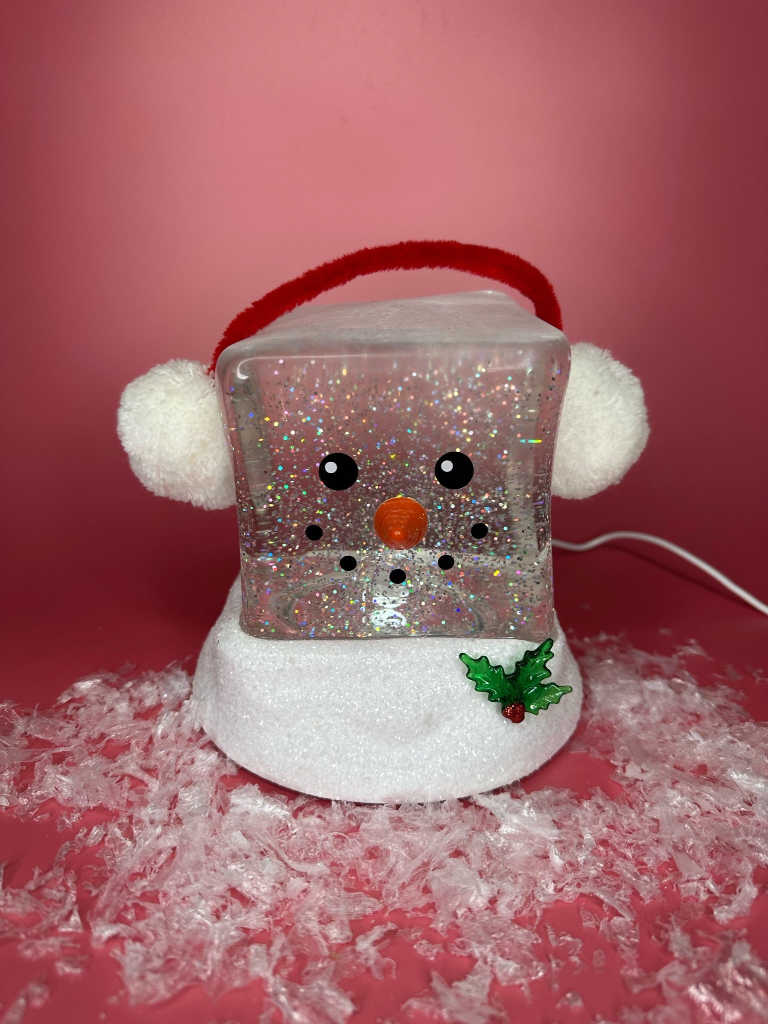 Swirl Cube Snowman Head with Ear Muffs