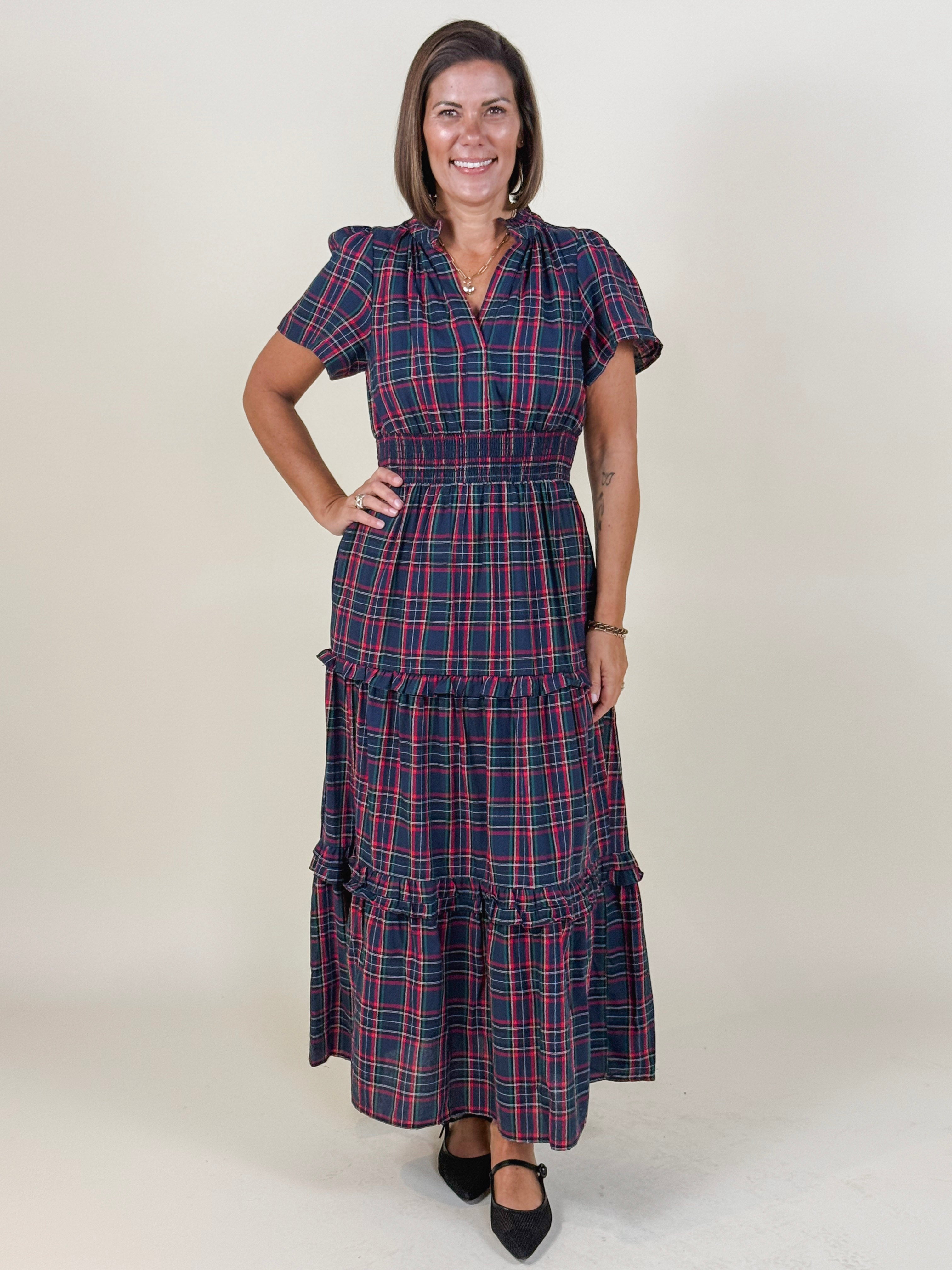 Miley Plaid Palmer Poplin Tiered Maxi Dress