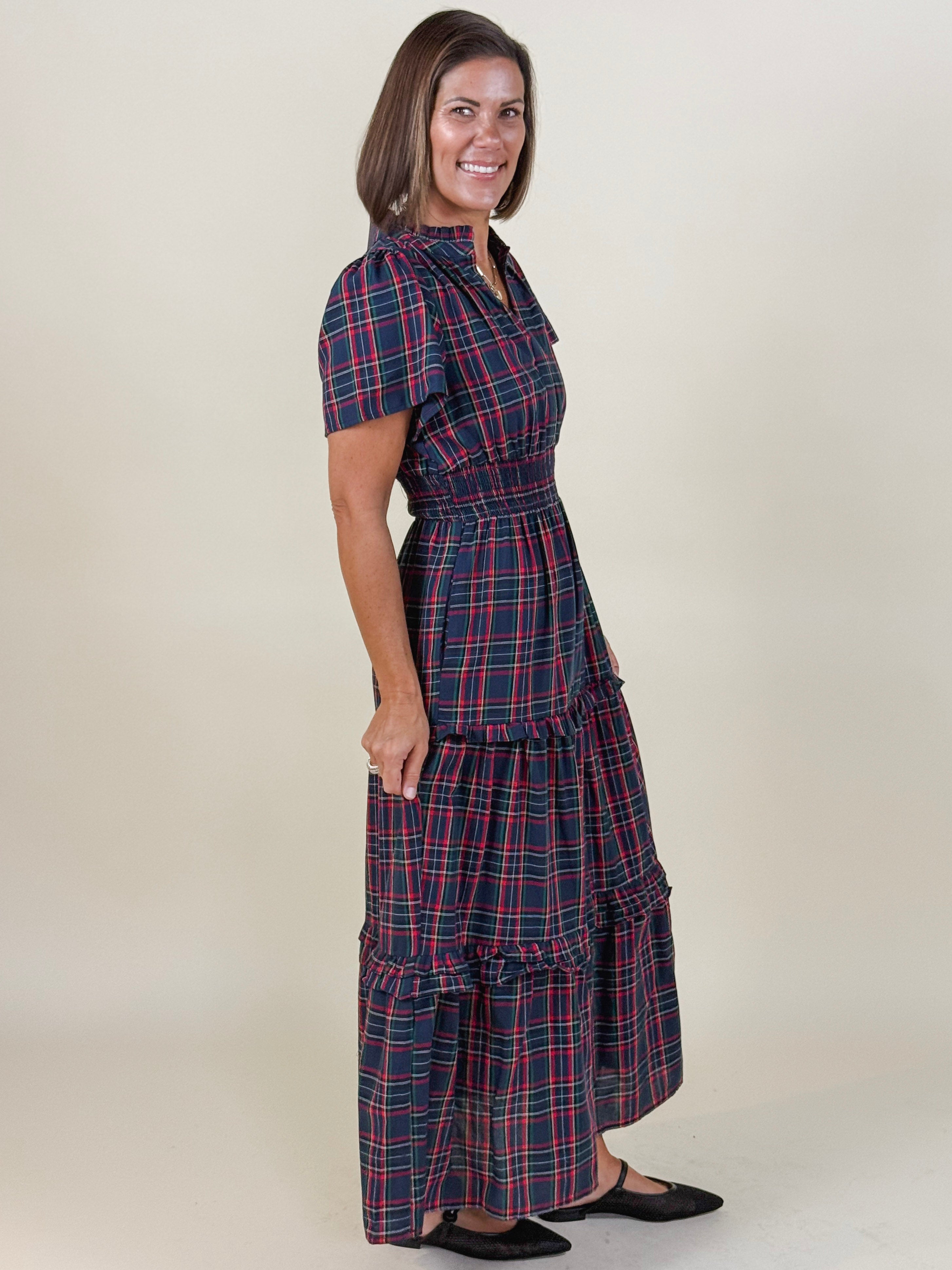 Miley Plaid Palmer Poplin Tiered Maxi Dress