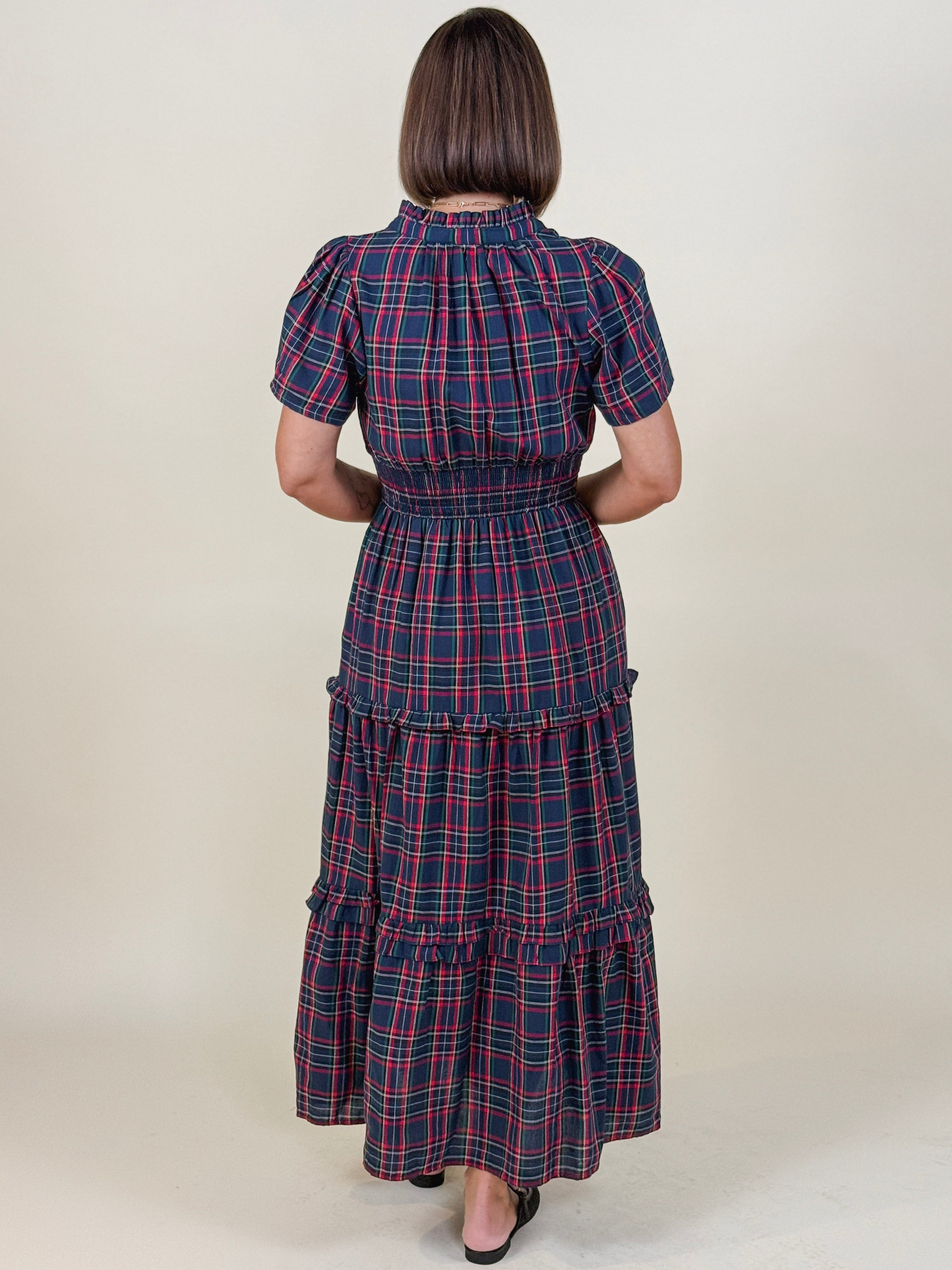 Miley Plaid Palmer Poplin Tiered Maxi Dress