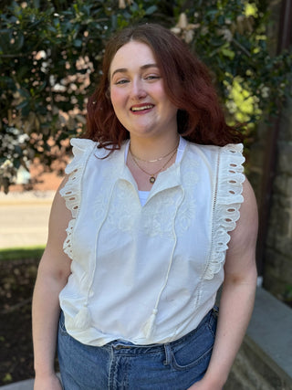 [TRIBAL] Effie Frill Sleeve Embroidered Blouse