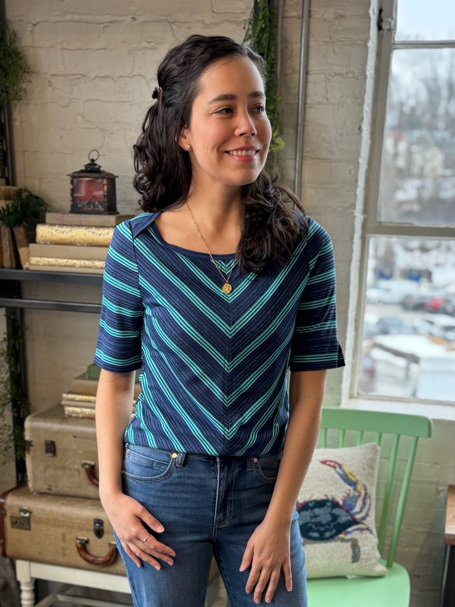 [Liverpool] Marina Half Sleeve Boat Neck Top