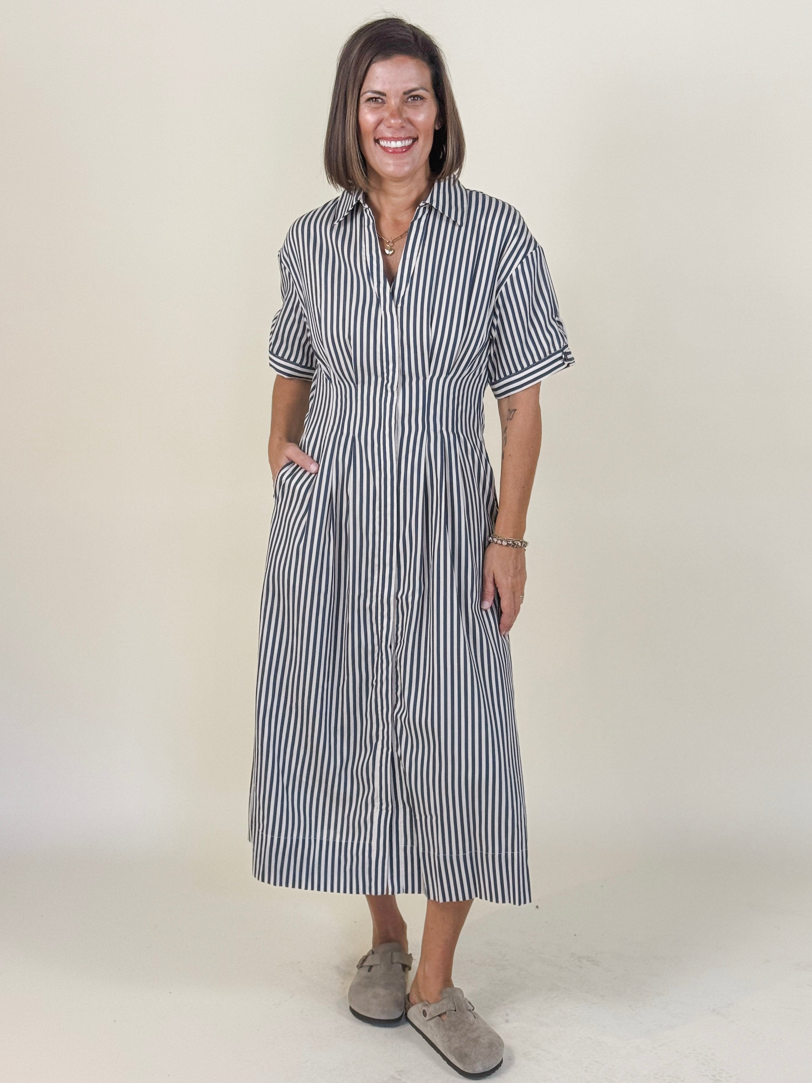 Vanisa Stripe Midi Shirt Dress