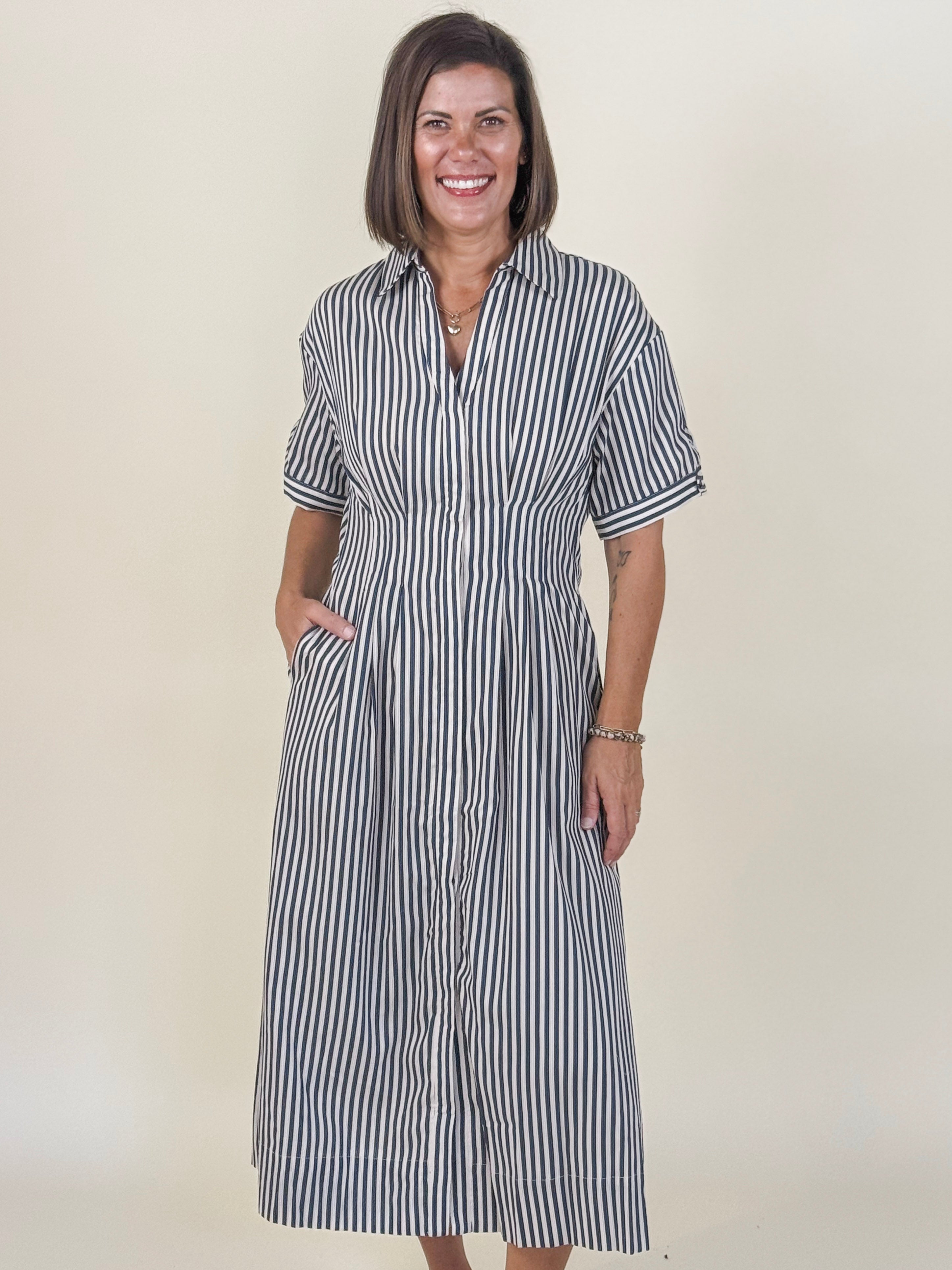 Vanisa Stripe Midi Shirt Dress