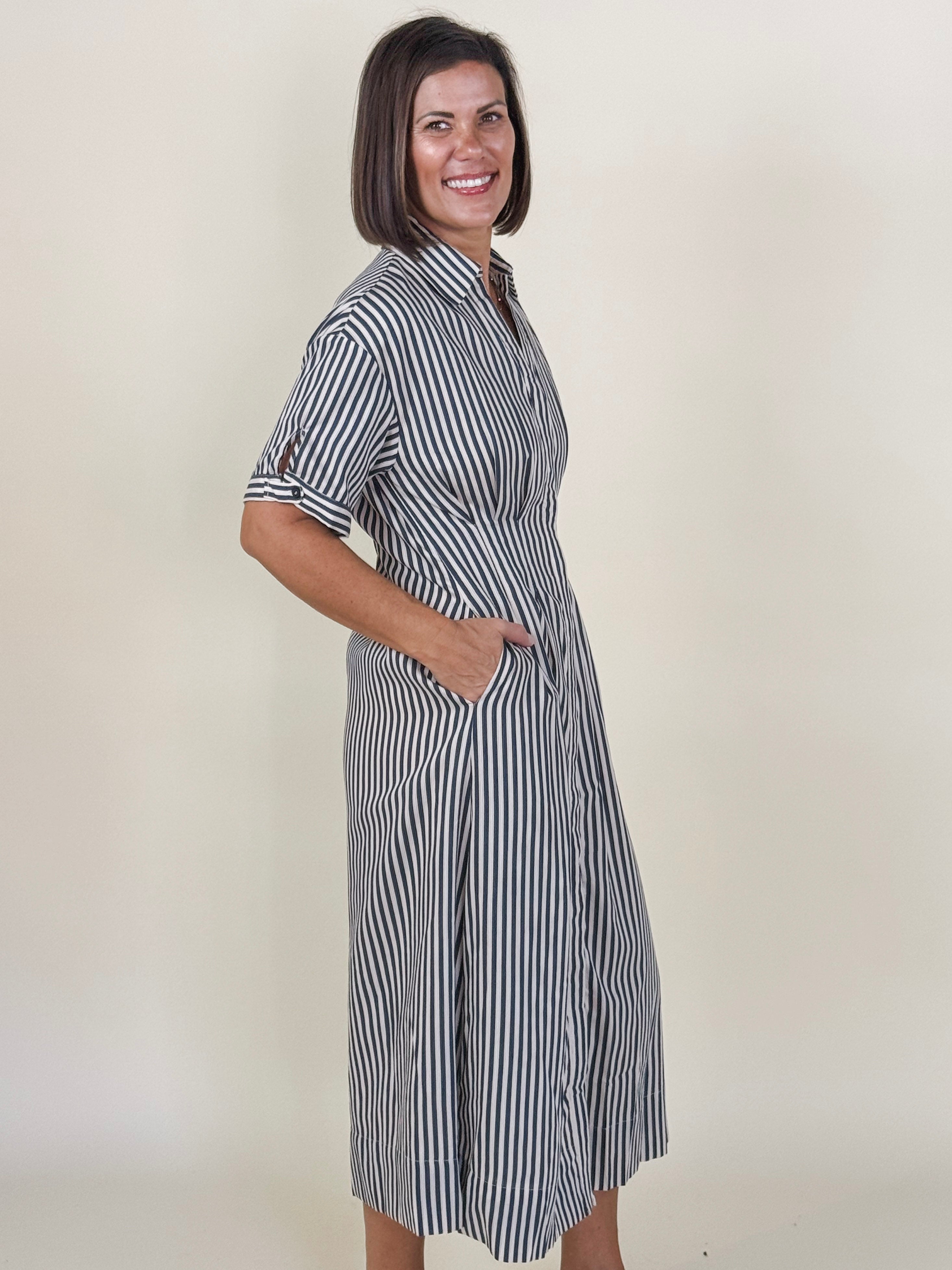 Vanisa Stripe Midi Shirt Dress