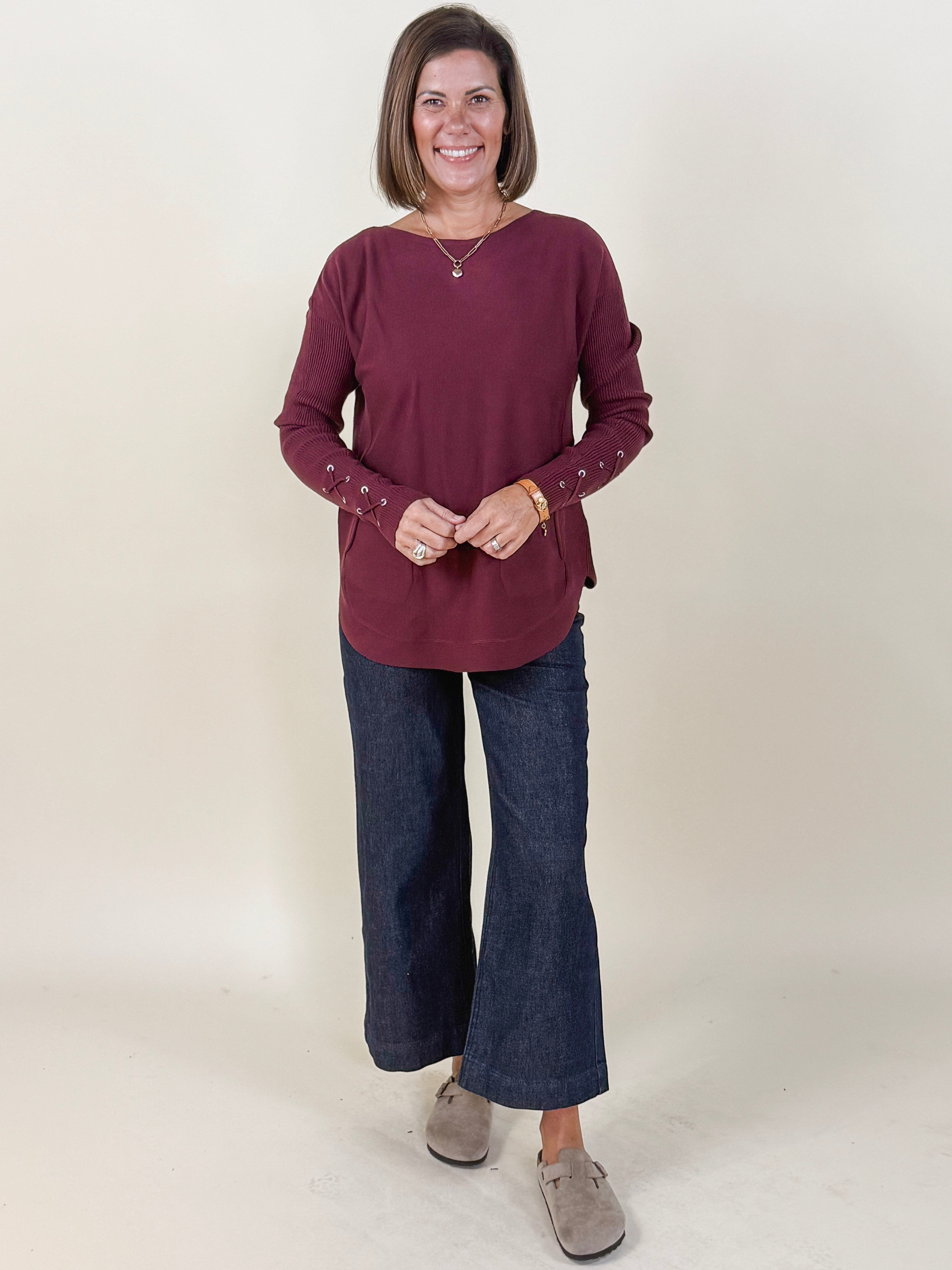 Lainey Lace-Up Cuff Sweater