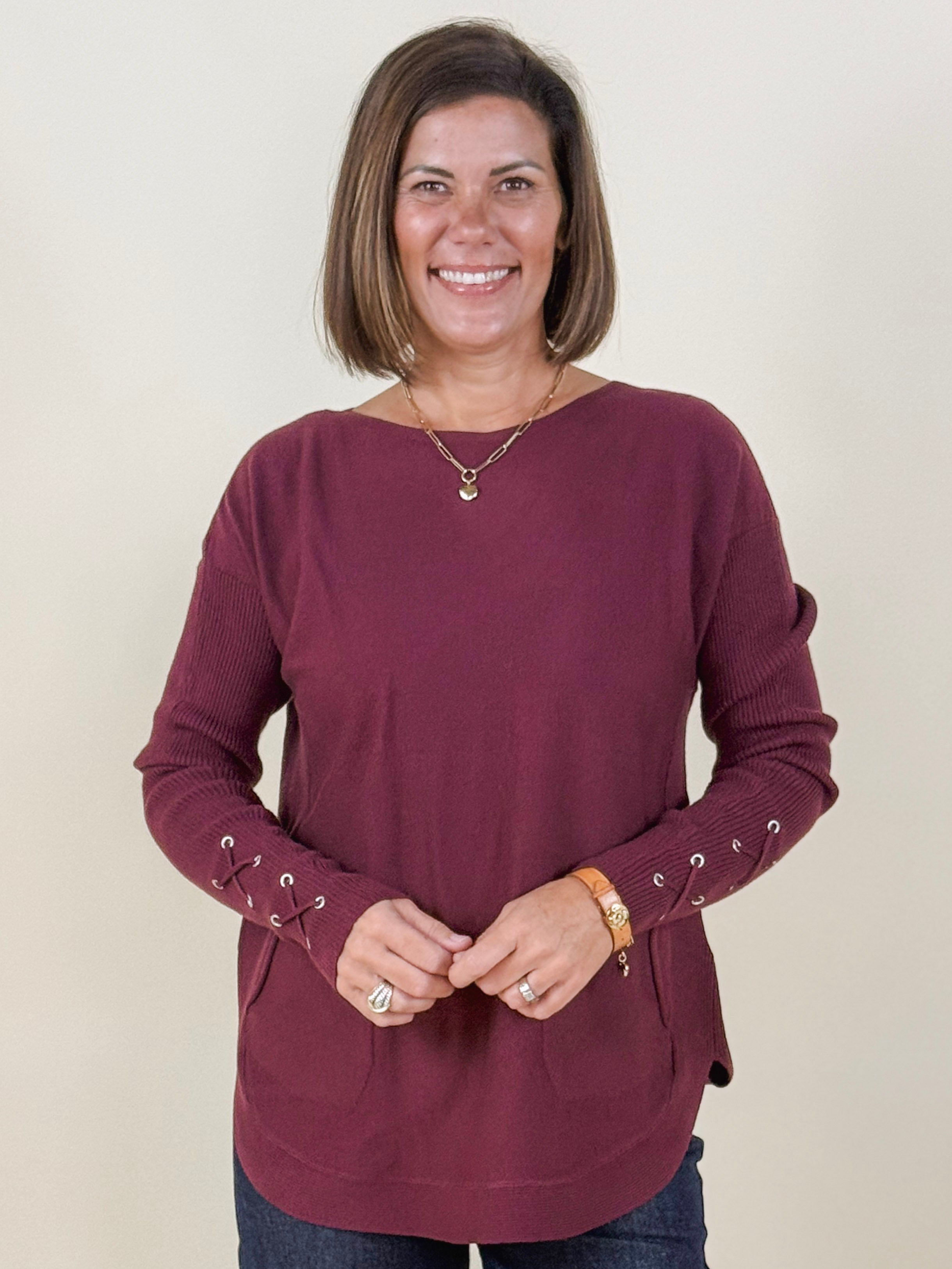 Lainey Lace-Up Cuff Sweater