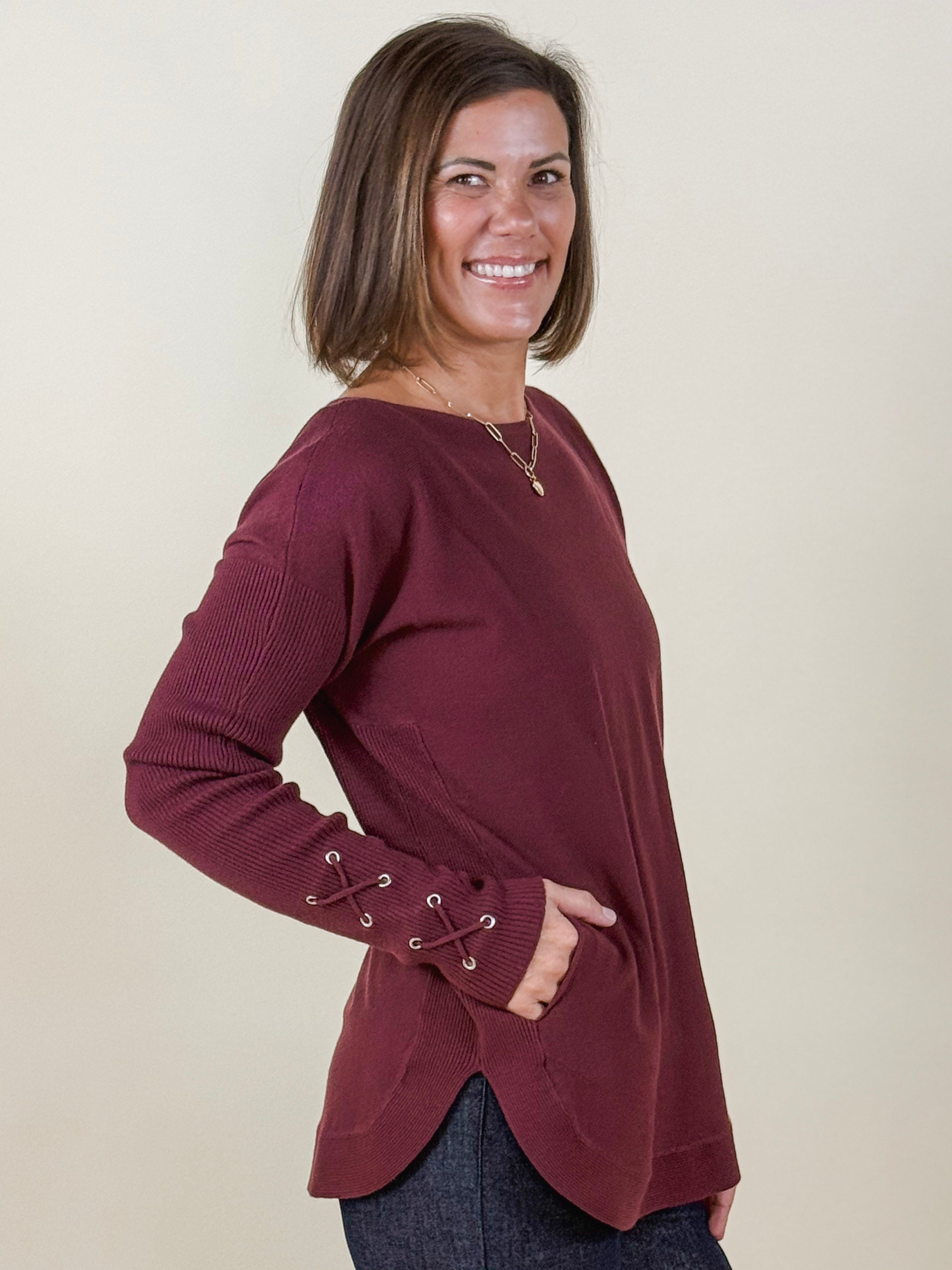 Lainey Lace-Up Cuff Sweater