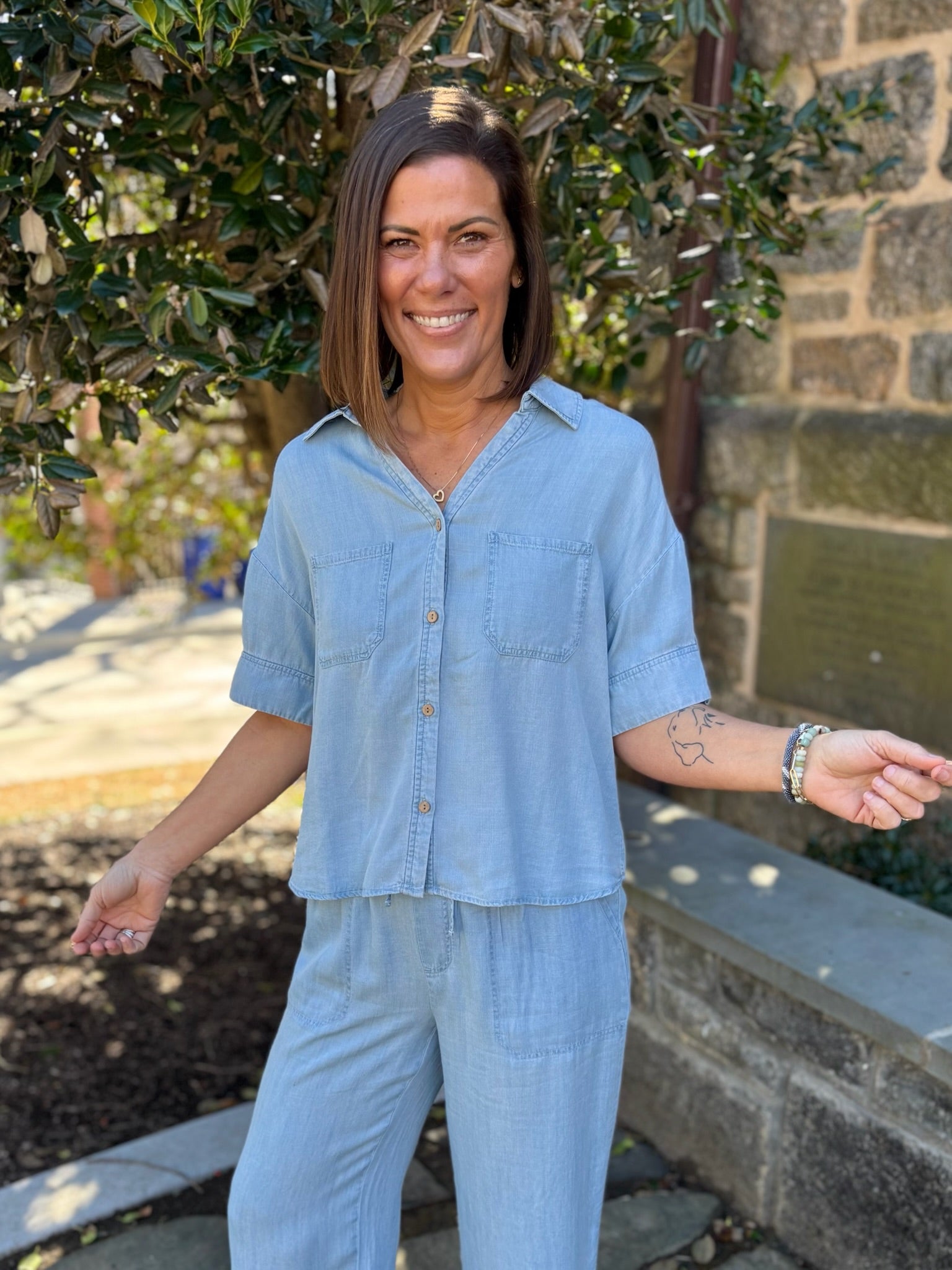 Tawney Button Front Tencel Blouse