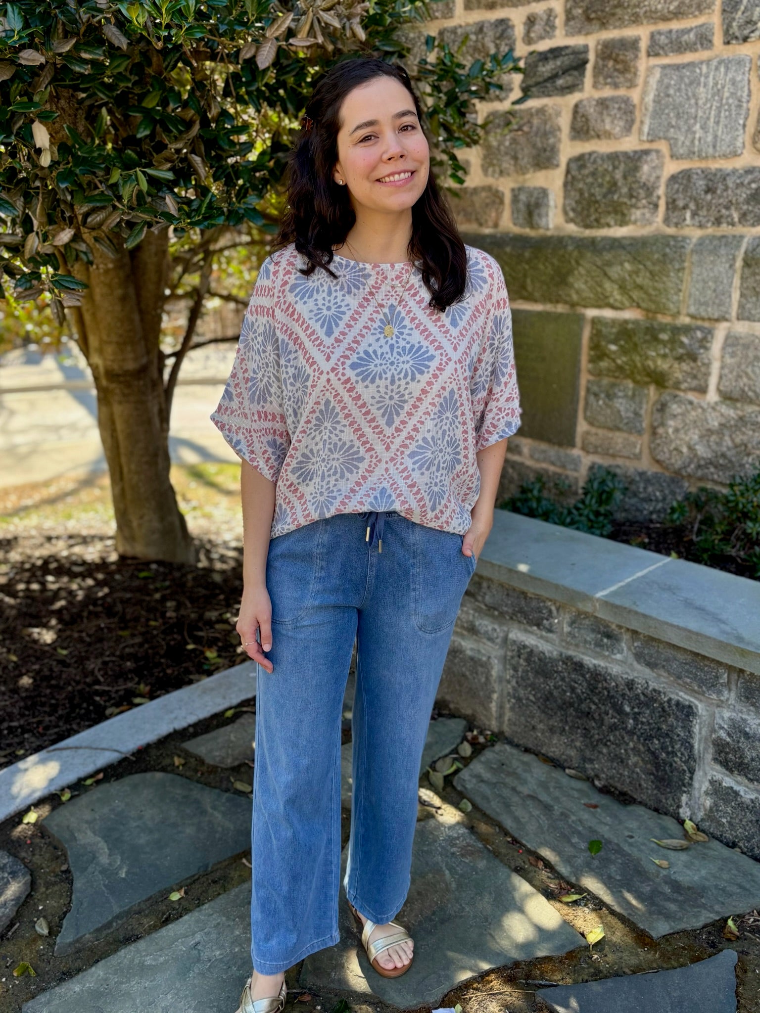 Gia Printed Dolman Blouse