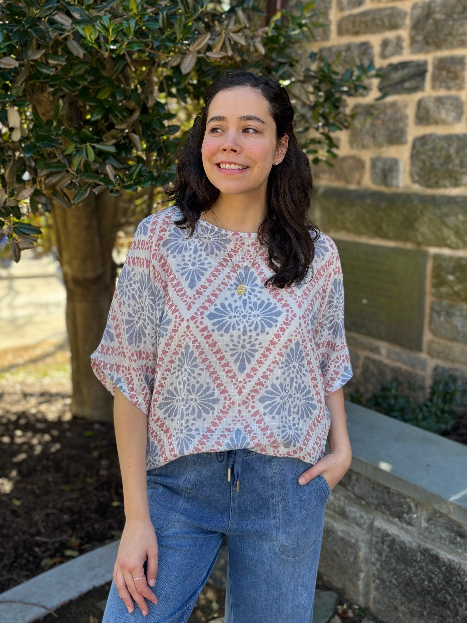 Gia Printed Dolman Blouse