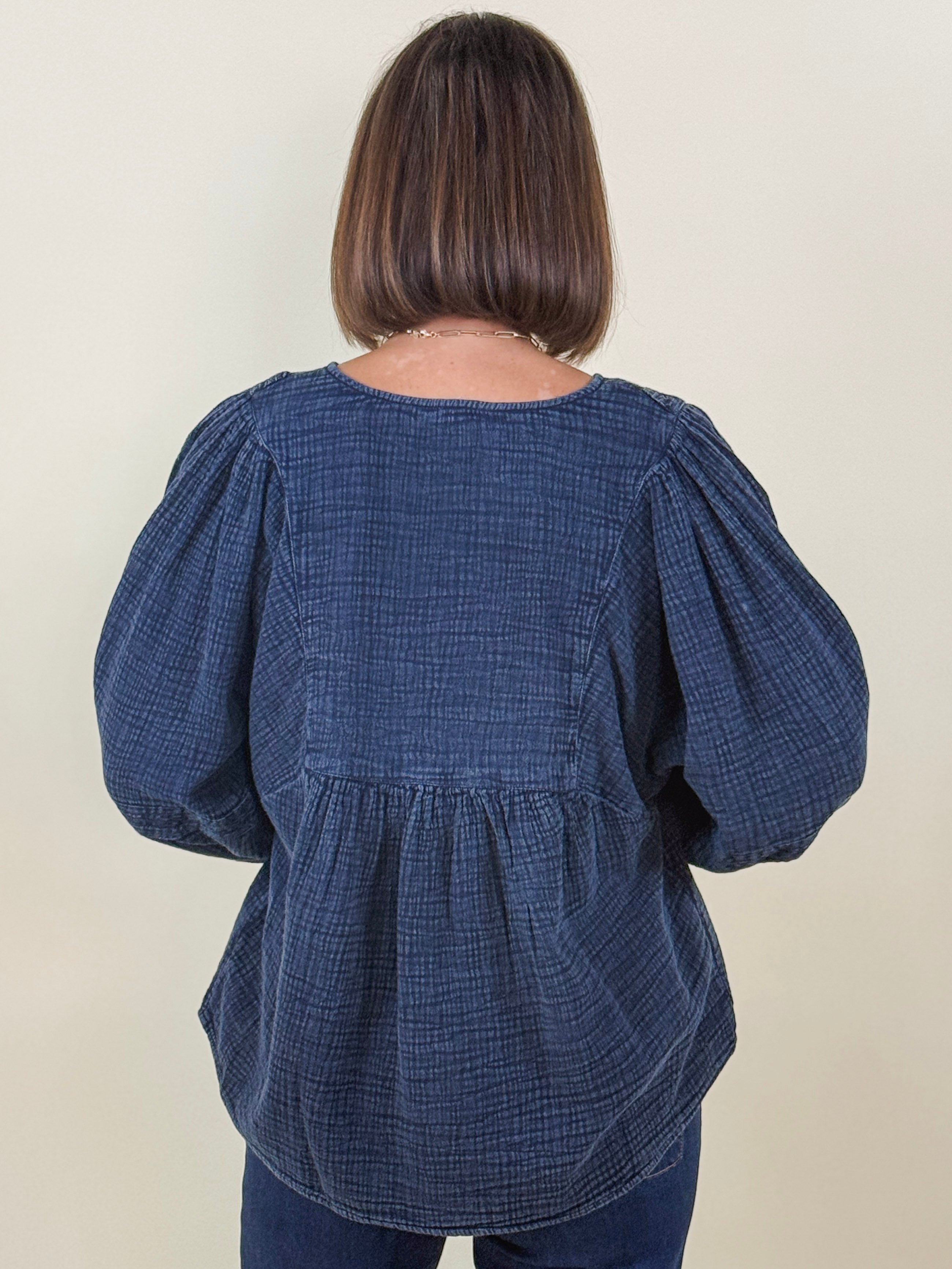 [TRIBAL] Ema Embroidered Wide Sleeve Popover Blouse