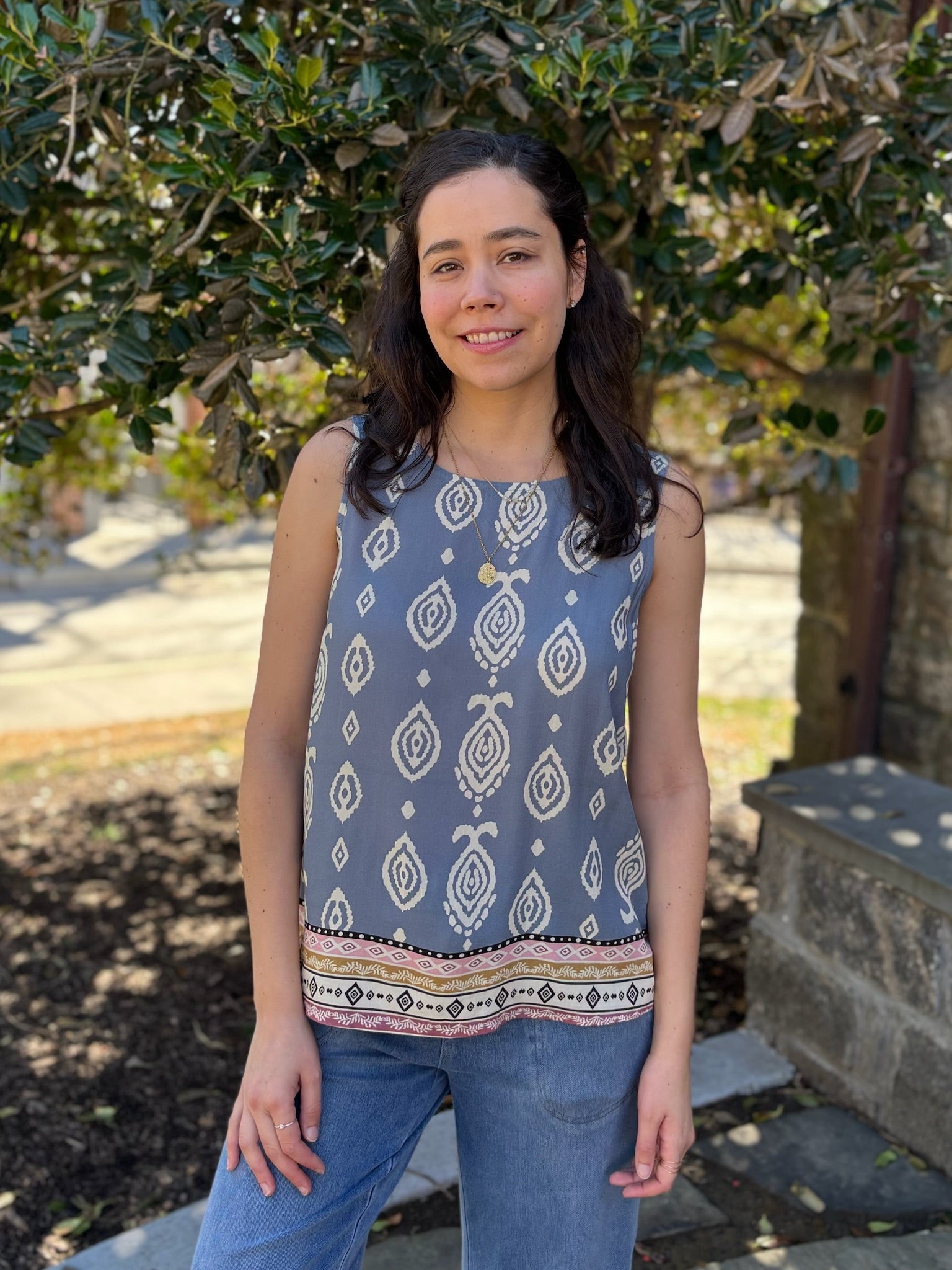 Gianna Border Print Sleeveless Blouse