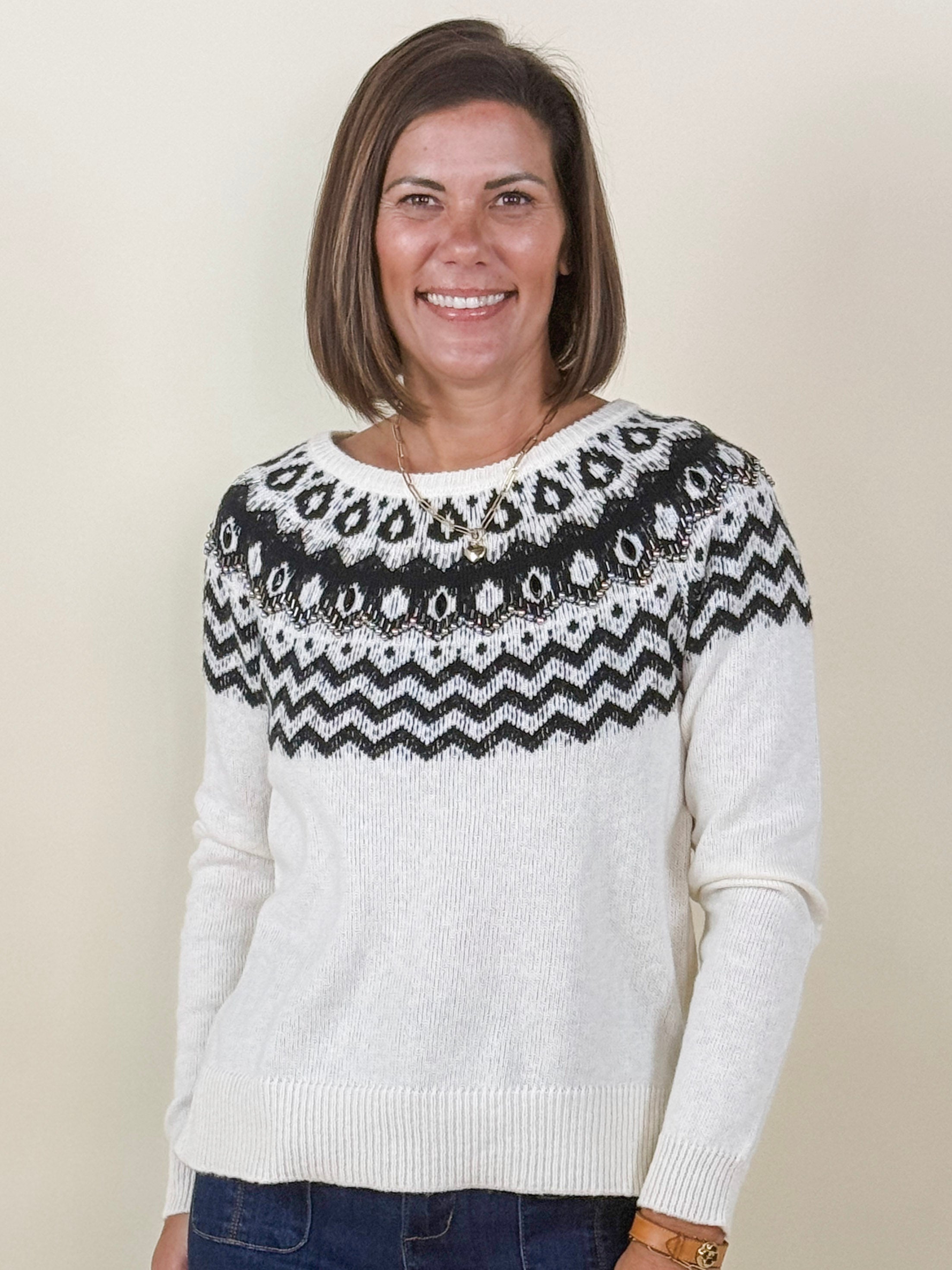 [TRIBAL] Sierra Scoop Neck Beaded Sweater