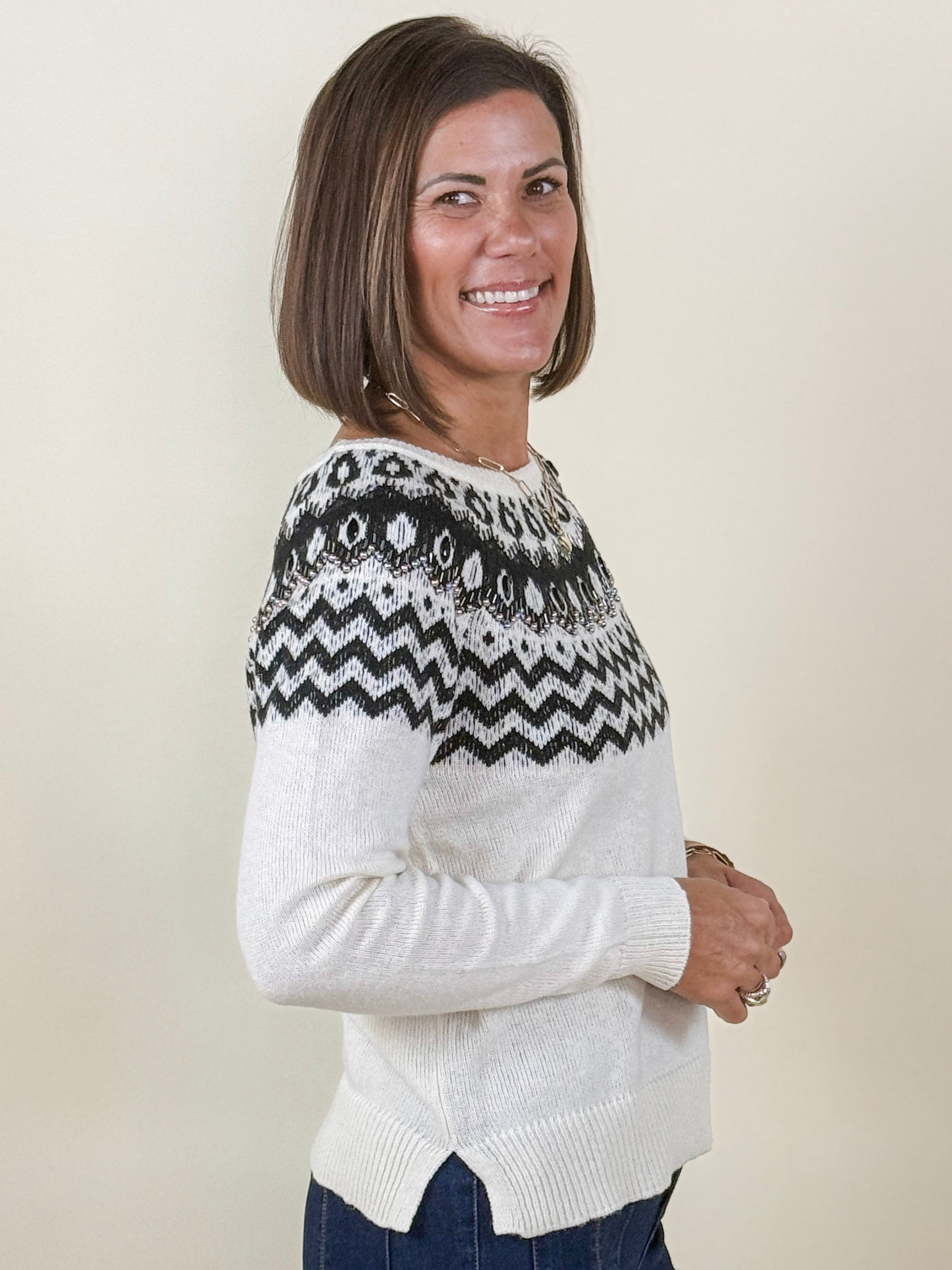 [TRIBAL] Sierra Scoop Neck Beaded Sweater