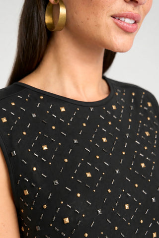 [Liverpool] Wilma Embellished Knit-to-Woven Sleeveless Top