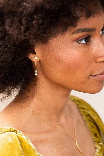 Stone Meteor Thread/Jacket Earrings - Dalmatian Jasper/Gold