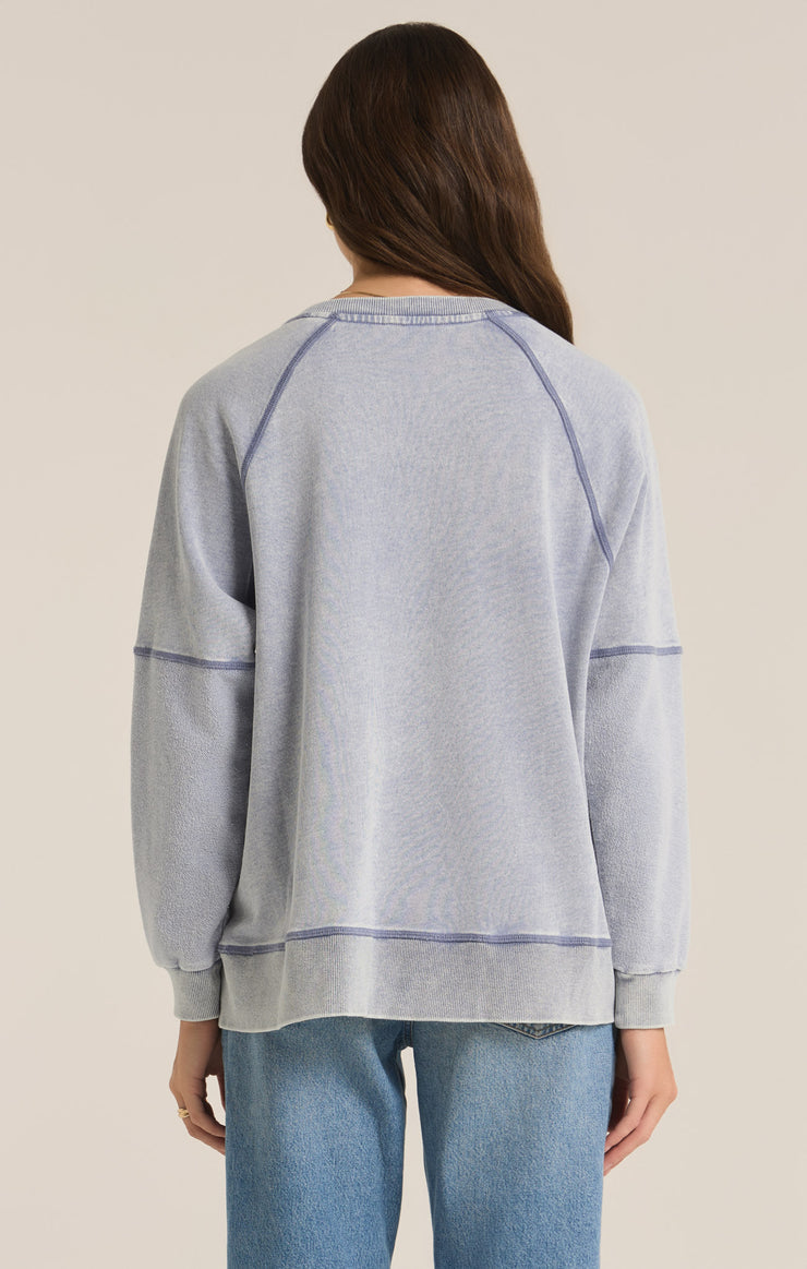 [Z Supply] Easy V-Neck Knit Denim Sweatshirt