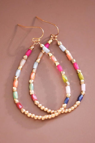 Teardrop Wire Beaded Glass Crystal Earrings - Multicolored