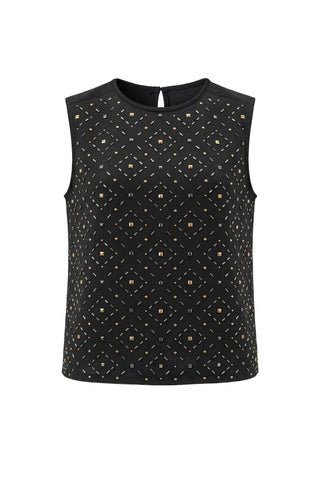 [Liverpool] Wilma Embellished Knit-to-Woven Sleeveless Top