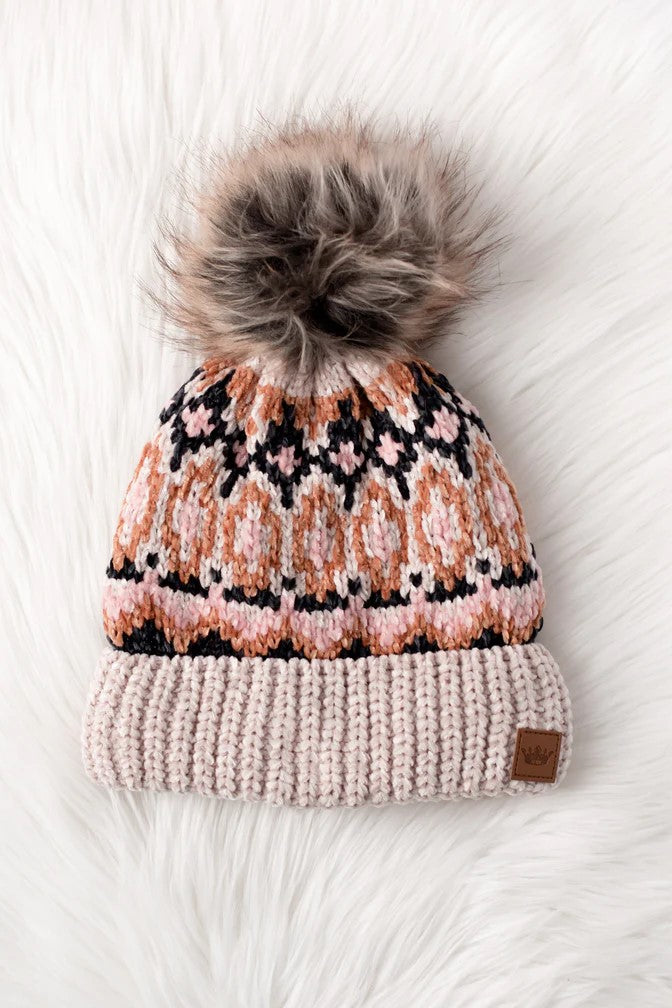 Carly Patterned Pom Hat