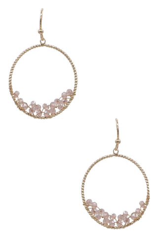 Faceted Bead Wire Hoop Earrings - Pink