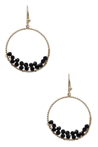 Faceted Bead Wire Hoop Earrings - Black