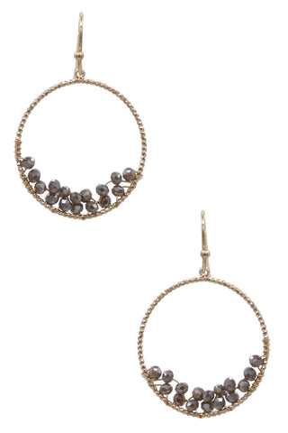 Faceted Bead Wire Hoop Earrings - Gray