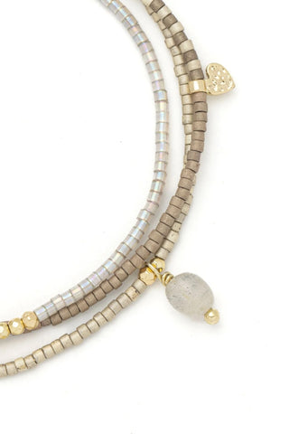 Mixed Media Wrap Bracelet/Necklace - Magic/Labradorite/Gold