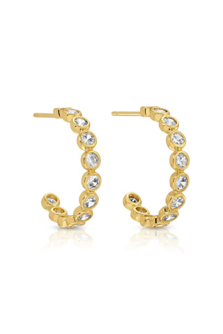 Row of Sparkling Cubic Zirconia Medium Hoop Earrings - Gold