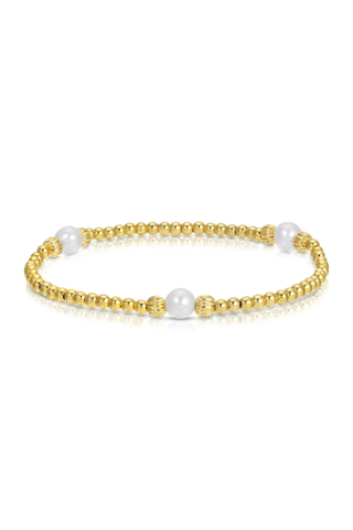 Textured & Pearl Beads Stretch Bracelet - Gold