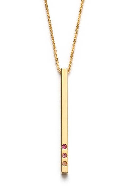 Gold Bar with Ombre Crystals Necklace - Pink