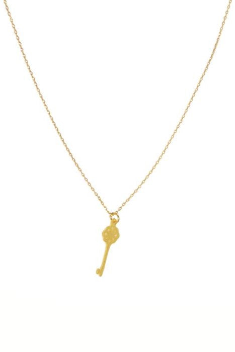 Gold Dainty Key Pendant Necklace, 16"