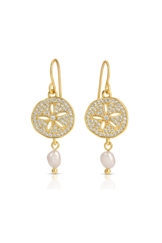 Sparkling Sand Dollar Pearl Earrings - Gold