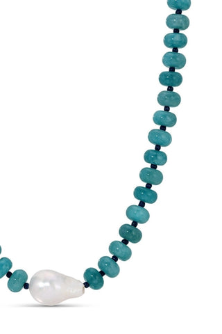 Stone Necklace with Baroque Pearl - Navy